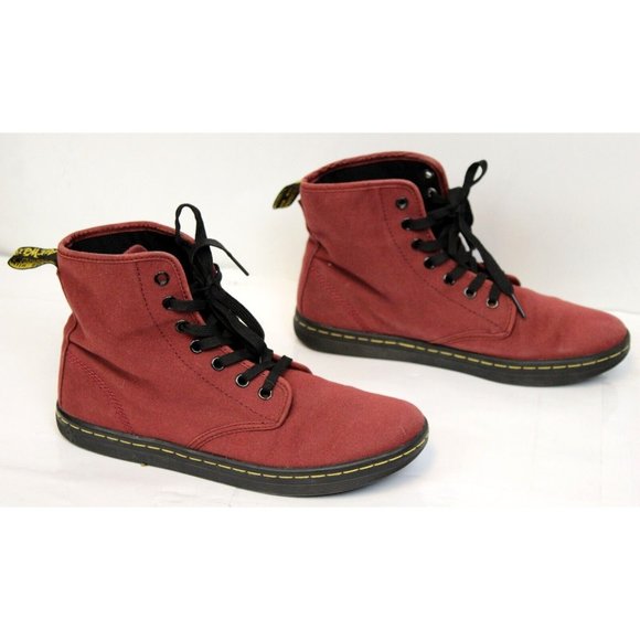 Dr  Doc Martens Womens Canvas Hi Tops sz 8 Shoreditch Cherry Red Shoes Air Wair - Picture 3 of 10